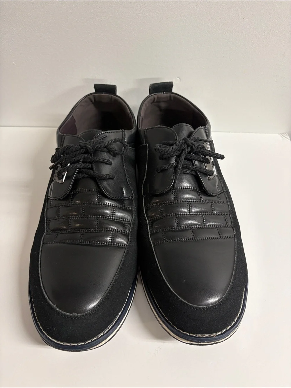 Men's Black Leather & Suede Lace-Up Slip-On Loafers